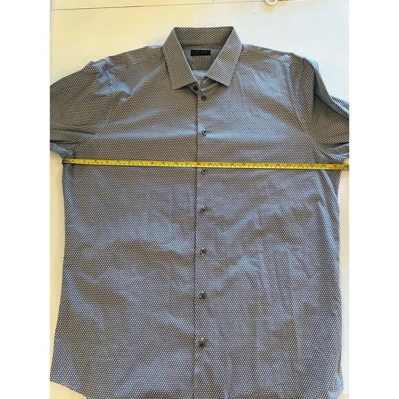 14th & Union Trim Fit Button Front Dress Shirt Geometric Print Grey/White XL - Picture 6 of 9